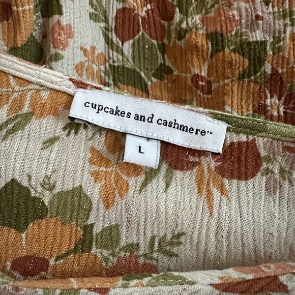 Cupcakes and Cashmere Cottage Floral Top Long Sleeve Babydoll Viscose Fall Girly - Picture 2 of 6